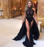 Summer Lady Sexy See through Lace Nude Back High Slit Dress Bella Mia