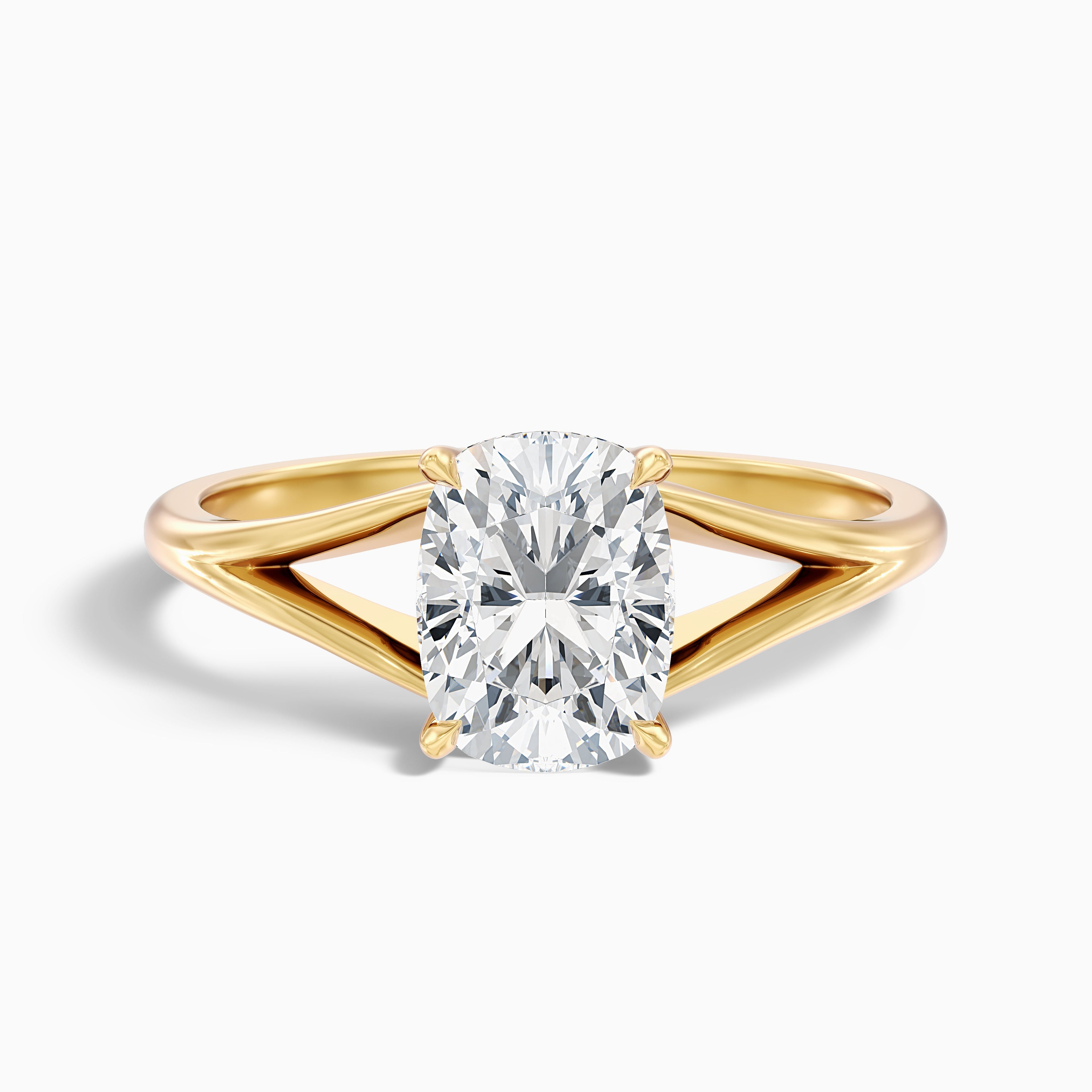 Maren 2.5 Carat Elongated Cushion Cut Split Shank Lab Grown Diamond Ring in 18k Yellow Gold