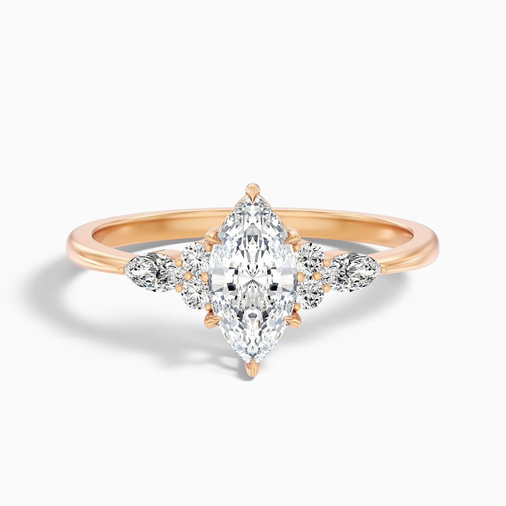 Harly 2 Carat Marquise Cut Side Stone Moissanite Diamond Ring in 10k White Gold