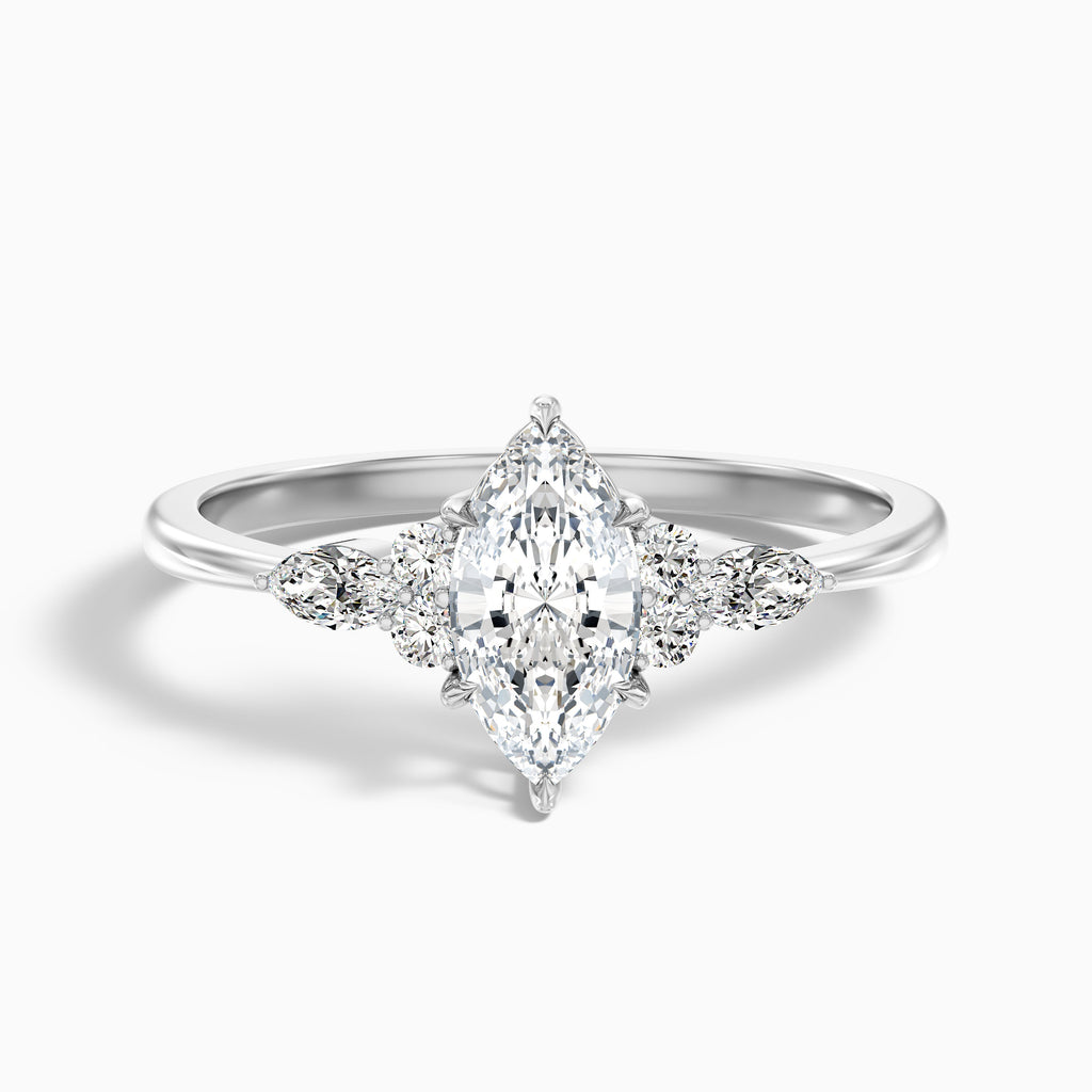 Harly 2 Carat Marquise Cut Side Stone Moissanite Diamond Ring in 10k White Gold