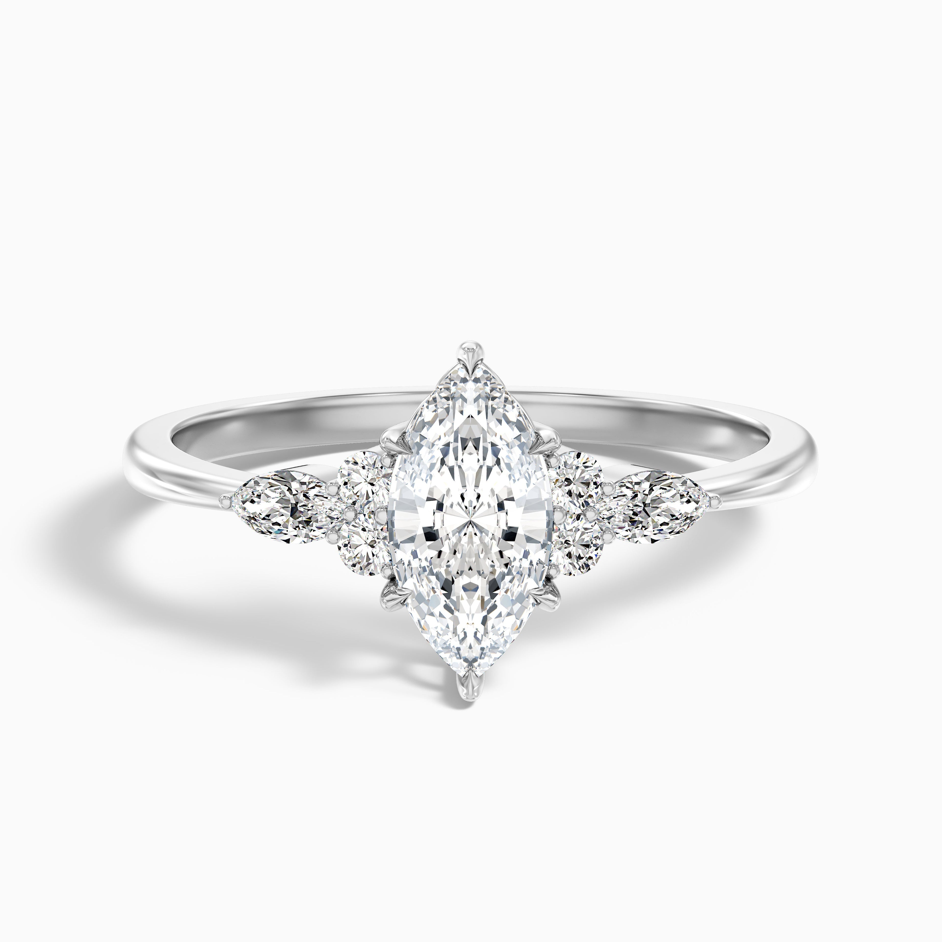 Harly 2 Carat Marquise Cut Side Stone Moissanite Diamond Ring in 10k White Gold