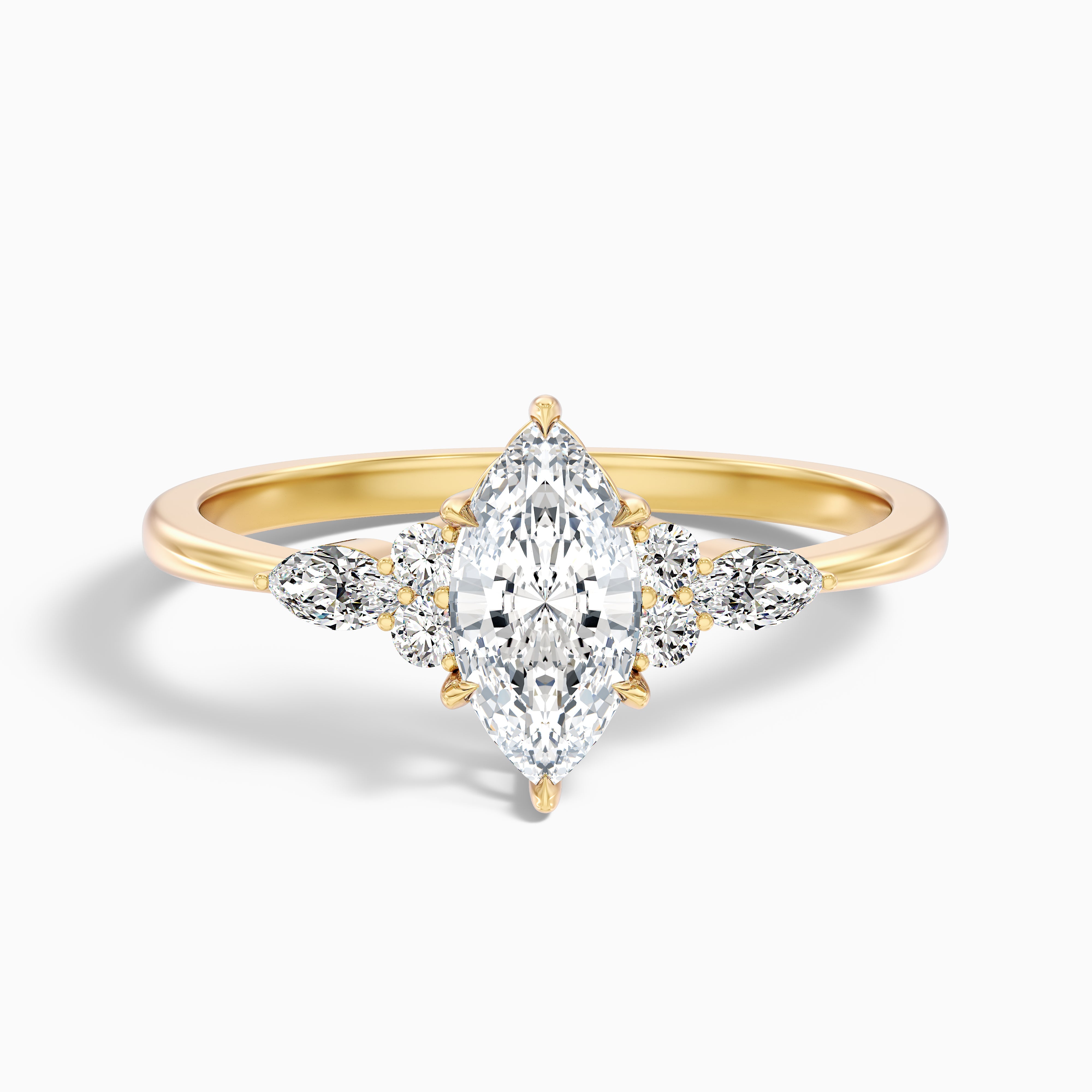 Chaya 3.5 Carat Marquise Cut Side Stone Lab Grown Diamond Ring in 14k Yellow Gold