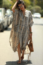 Beach Cover-up Elastic Printing Oversized Button Vacation Robe Bella Mia
