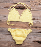 Beach Matching Split Bikini Hollow Out Cutout Hand Crocheting Woven Solid Color Swimsuit Set Bella Mia