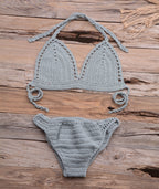 Beach Matching Split Bikini Hollow Out Cutout Hand Crocheting Woven Solid Color Swimsuit Set Bella Mia
