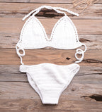 Beach Matching Split Bikini Hollow Out Cutout Hand Crocheting Woven Solid Color Swimsuit Set Bella Mia