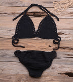 Beach Matching Split Bikini Hollow Out Cutout Hand Crocheting Woven Solid Color Swimsuit Set Bella Mia