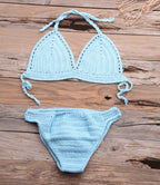 Beach Matching Split Bikini Hollow Out Cutout Hand Crocheting Woven Solid Color Swimsuit Set Bella Mia