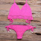 Beach Hollow-out Handmade Woven Split Strap Tank-Top Matching Shell Bikini Briefs Bella Mia