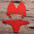Beach Hollow-out Handmade Woven Split Strap Tank-Top Matching Shell Bikini Briefs Bella Mia