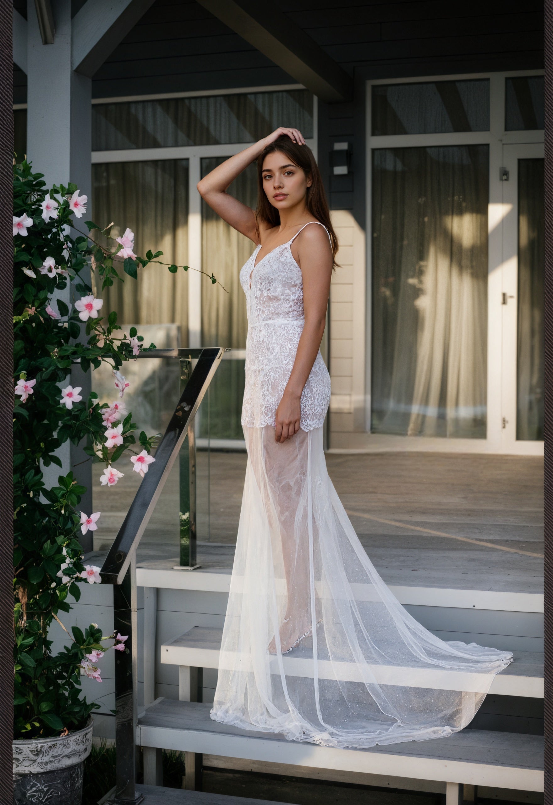 Ethereal Lace Sheer Long Robe with Flowing Train – Elegant Bridal Boudoir Gown SelenaHuanStudio