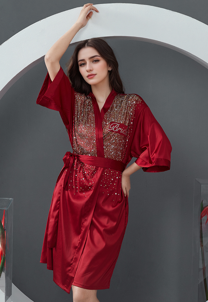 Luxurious Rhinestone Satin Custom Bridal and Bridesmaid Robe – Sparkling Elegance for Weddings SelenaHuanStudio
