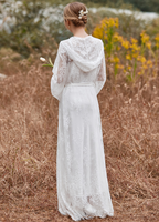 Romantic Floral Lace Hooded Bridal Robe Set – Long Sheer Lace Cover-Up with Satin Slip SelenaHuanStudio