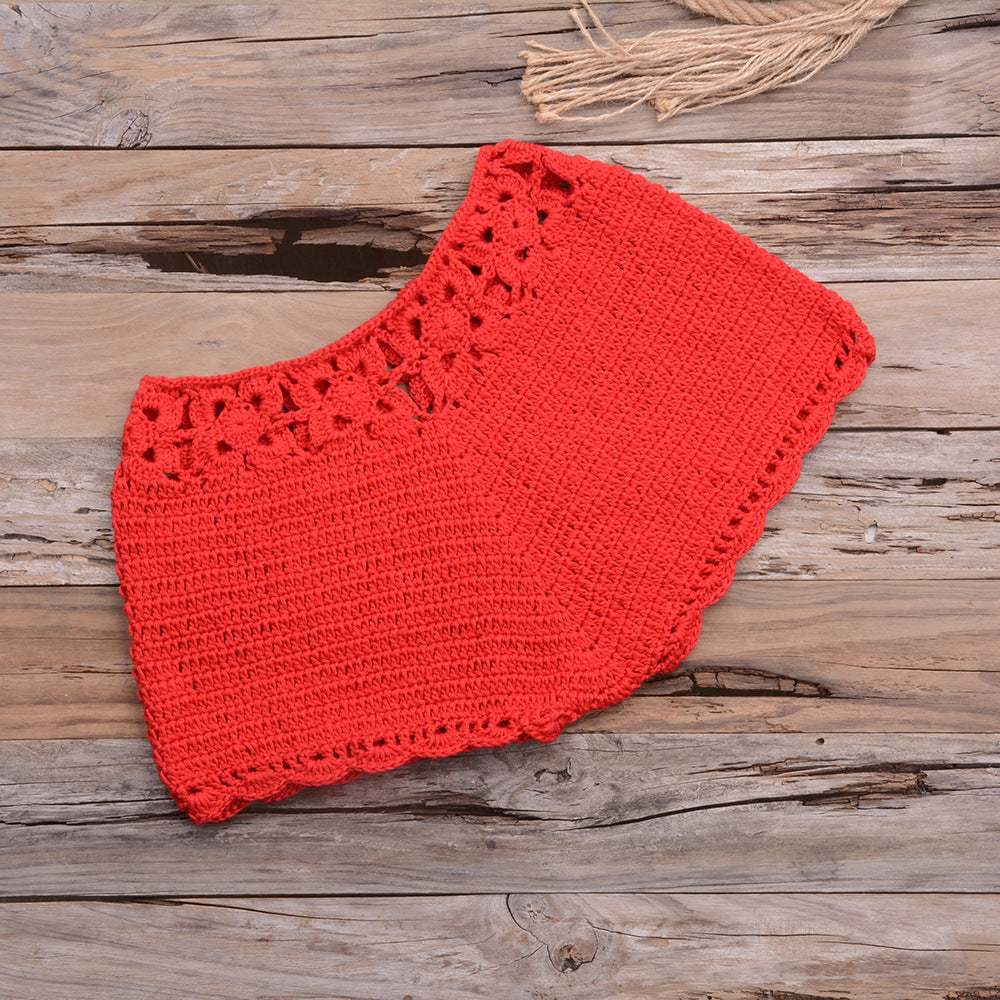 Handmade Beach Solid Color Short Swimming Trunks Sexy Cutout Hand Crocheting Cotton Sunscreen Bella Mia