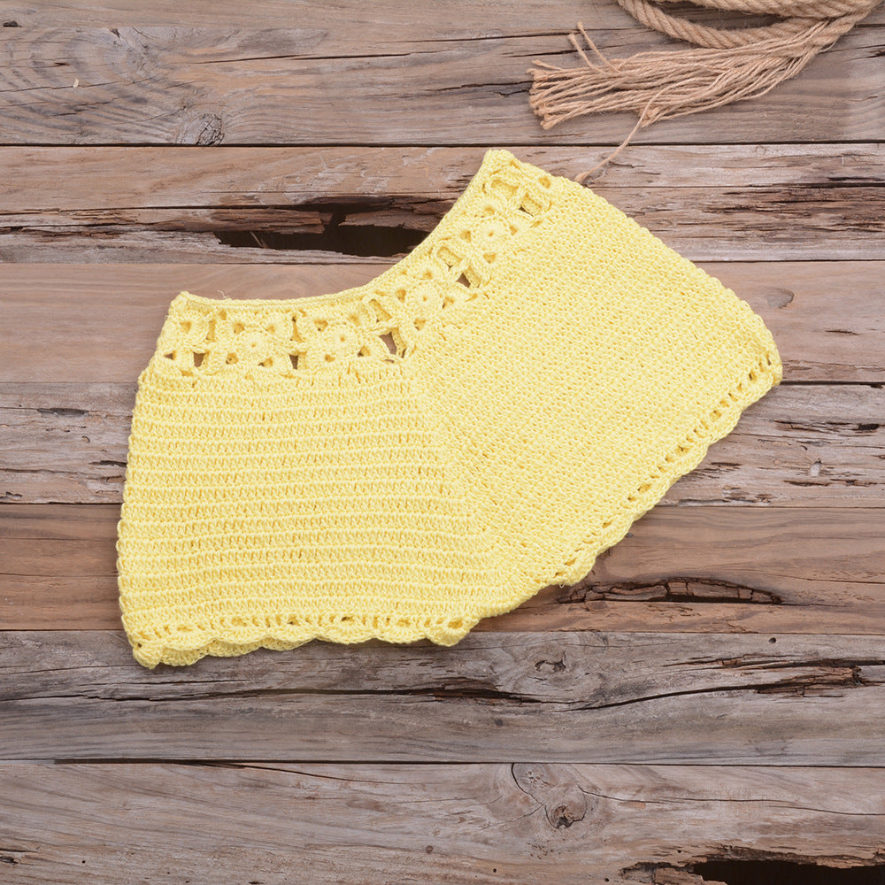 Handmade Beach Solid Color Short Swimming Trunks Sexy Cutout Hand Crocheting Cotton Sunscreen Bella Mia