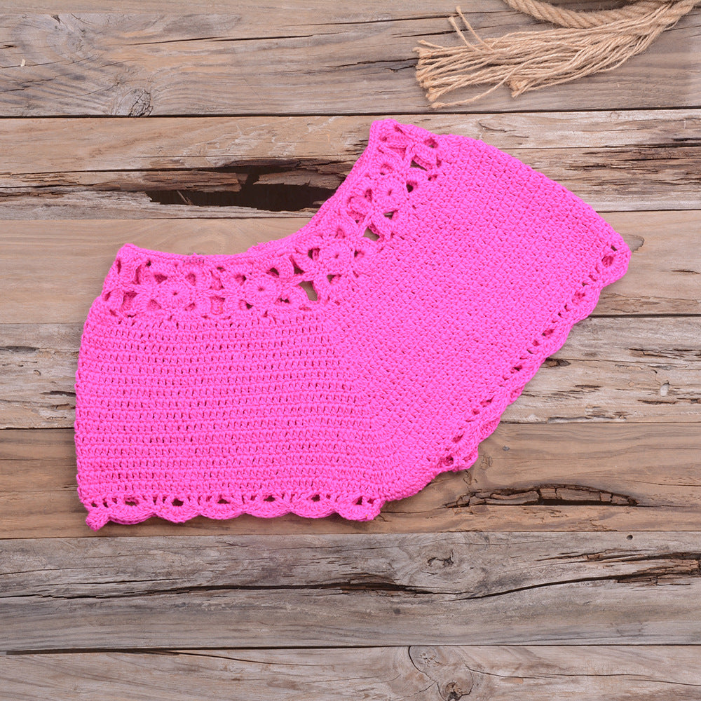 Handmade Beach Solid Color Short Swimming Trunks Sexy Cutout Hand Crocheting Cotton Sunscreen Bella Mia