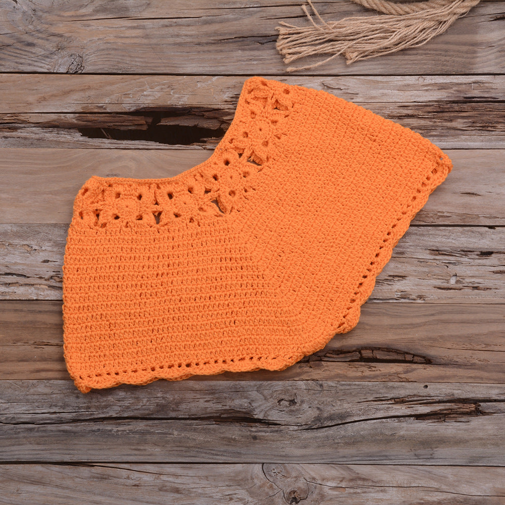 Handmade Beach Solid Color Short Swimming Trunks Sexy Cutout Hand Crocheting Cotton Sunscreen Bella Mia