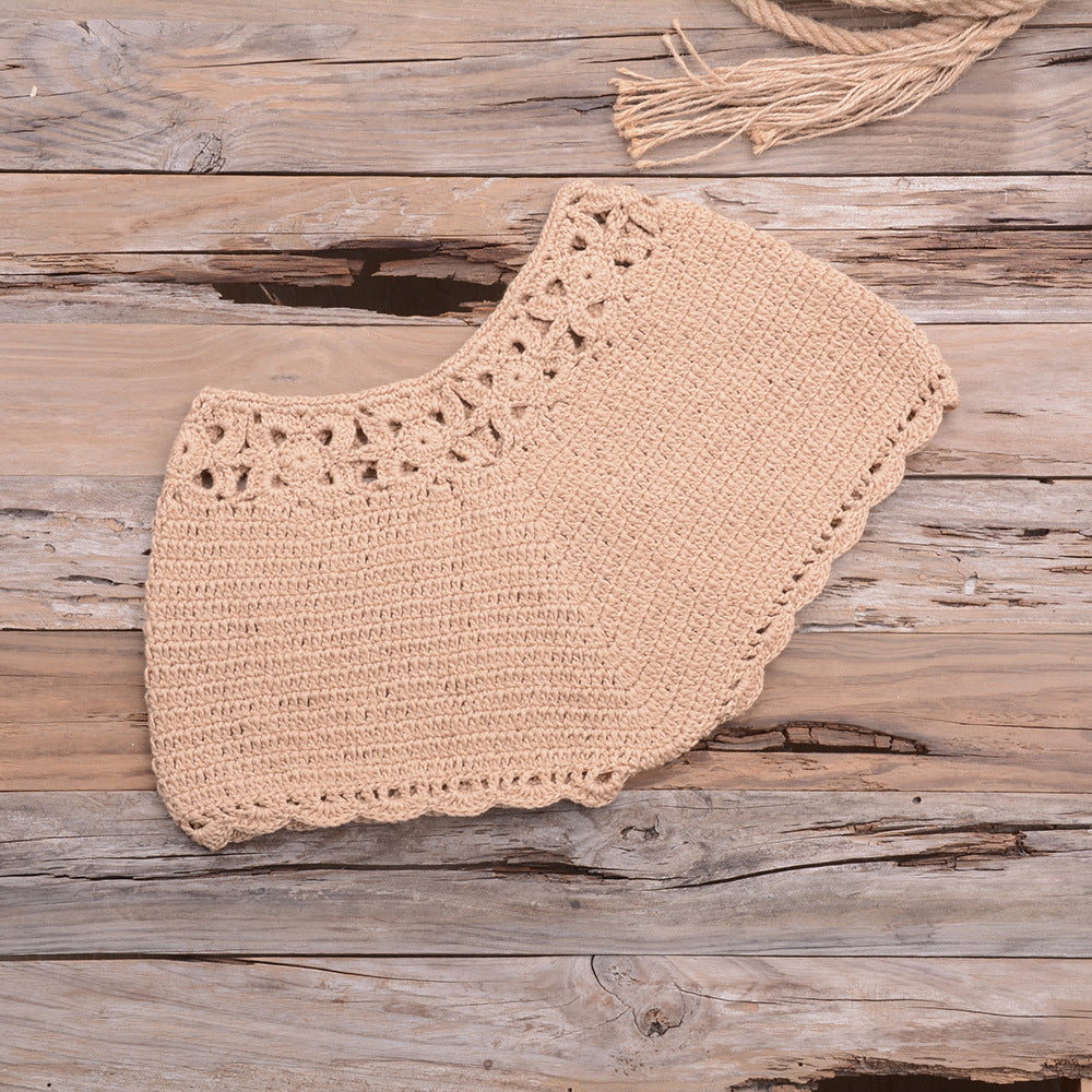 Handmade Beach Solid Color Short Swimming Trunks Sexy Cutout Hand Crocheting Cotton Sunscreen Bella Mia