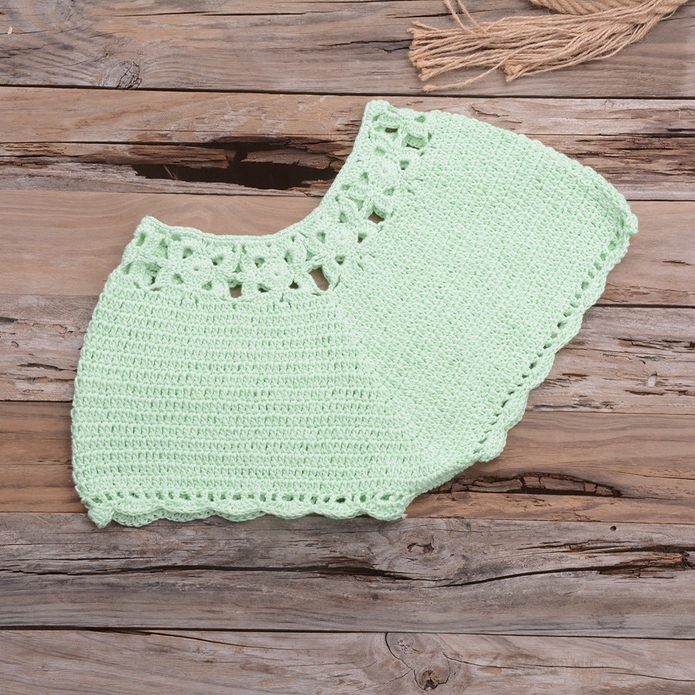 Handmade Beach Solid Color Short Swimming Trunks Sexy Cutout Hand Crocheting Cotton Sunscreen Bella Mia