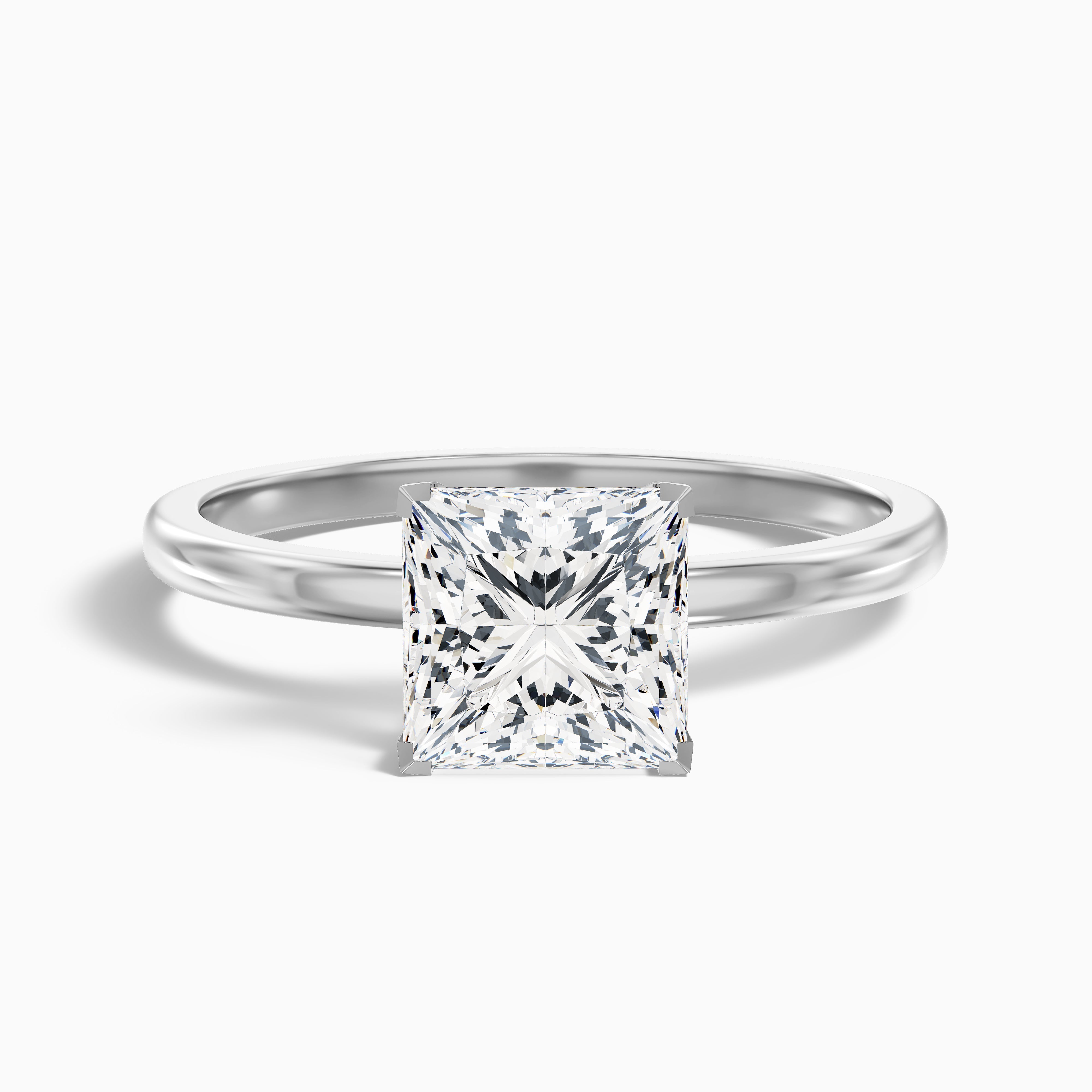 Nasya 2 Carat Princess Cut Low Profile Solitaire Lab Grown Diamond Ring in 18k White Gold