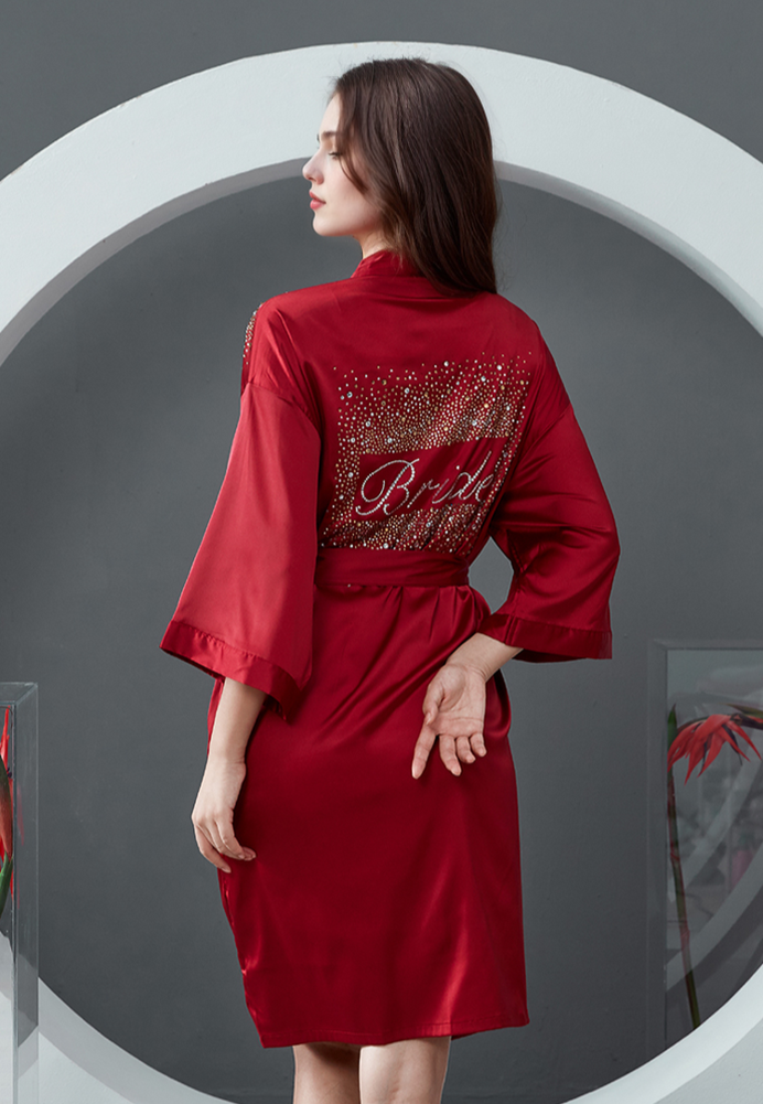 Luxurious Rhinestone Satin Custom Bridal and Bridesmaid Robe – Sparkling Elegance for Weddings