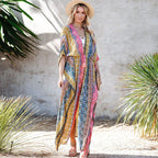 Rayon Printed Beach Jacket Vacation Loose Mid Length Sun Protection Cardigan Bikini Swimsuit Outwear Blouse Bella Mia