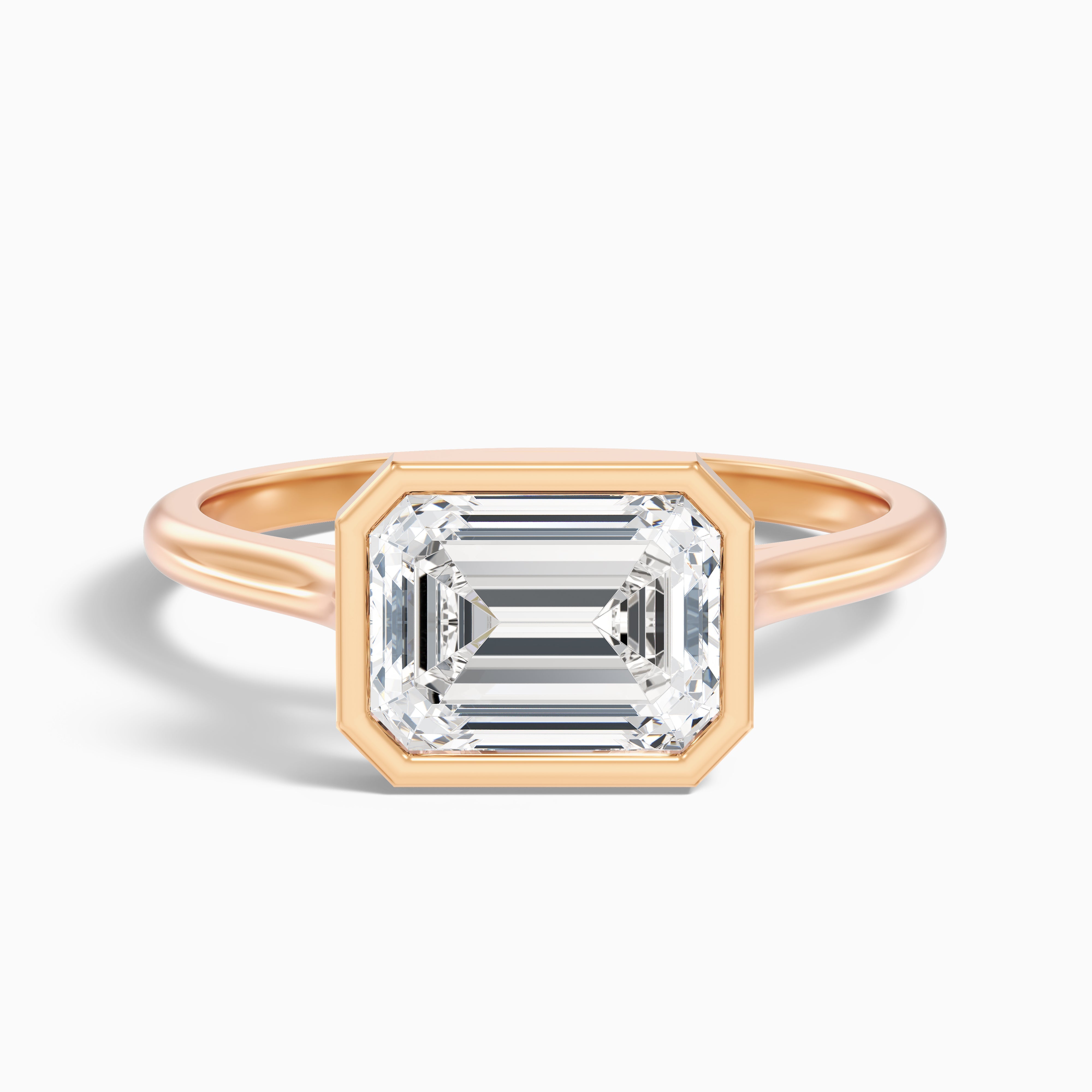 Kelsey 2 Carat Emerald East West Bezel Moissanite Diamond Ring In 10k White Gold