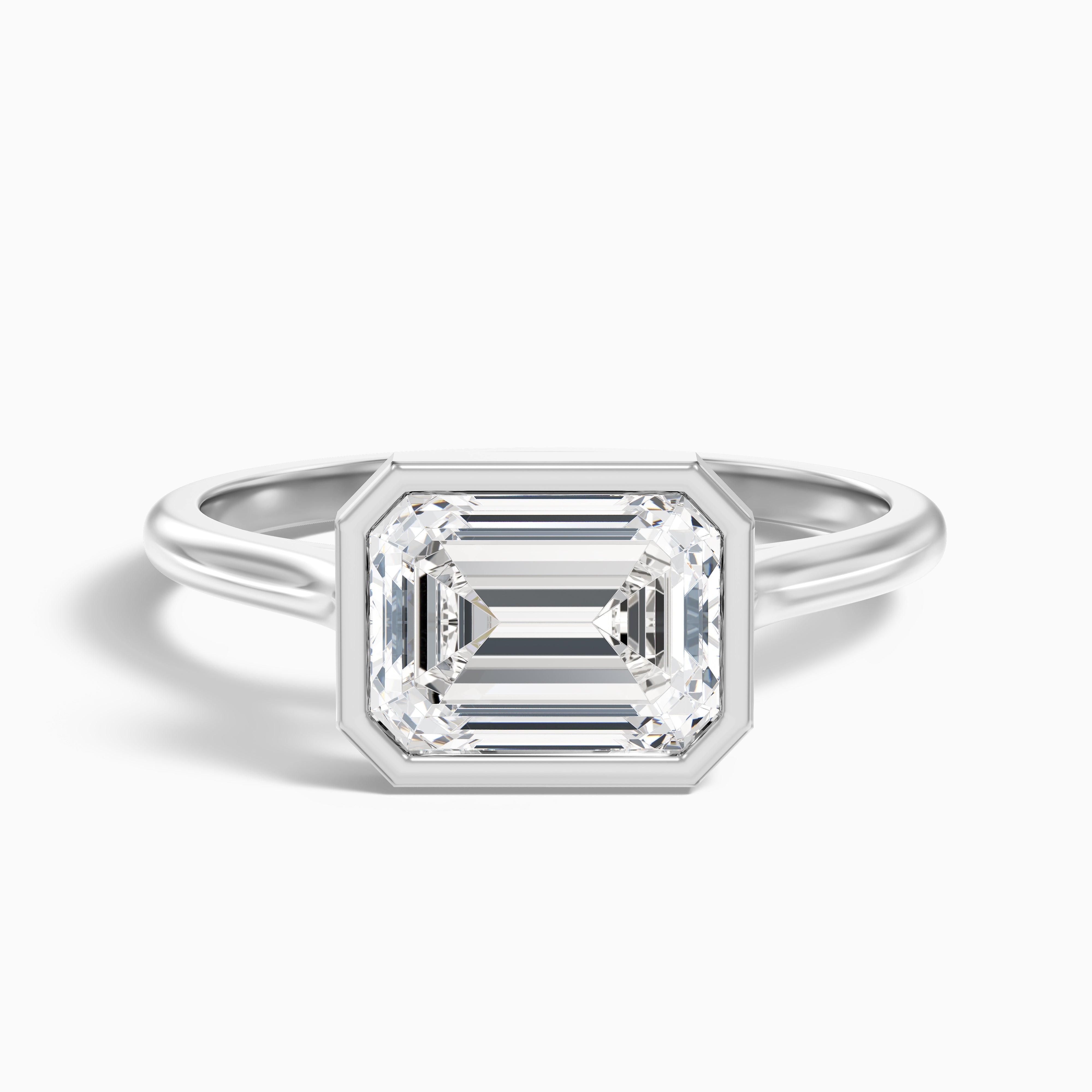 Kelsey 2 Carat Emerald East West Bezel Moissanite Diamond Ring In 10k White Gold