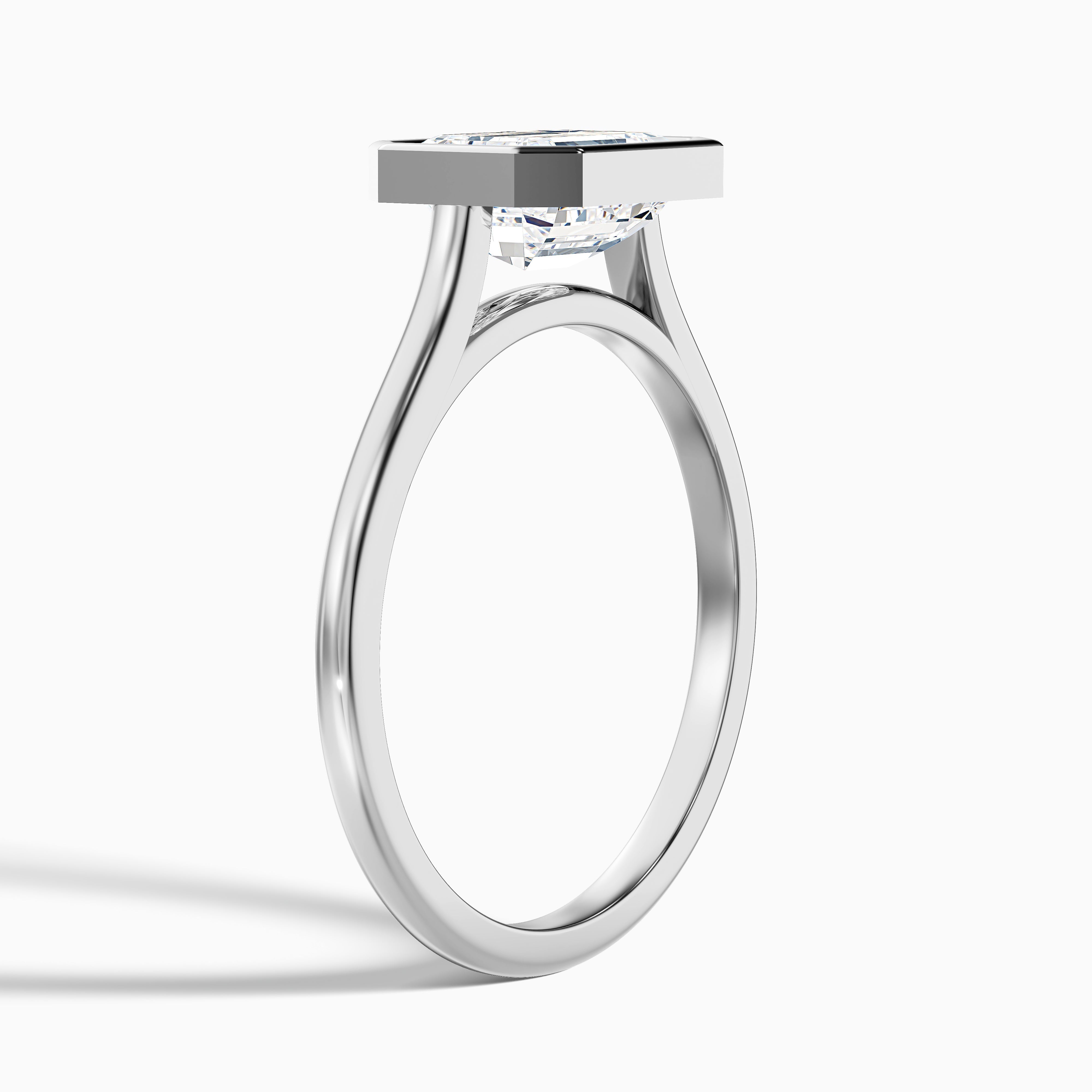 Kelsey 2 Carat Emerald East West Bezel Moissanite Diamond Ring In 10k White Gold
