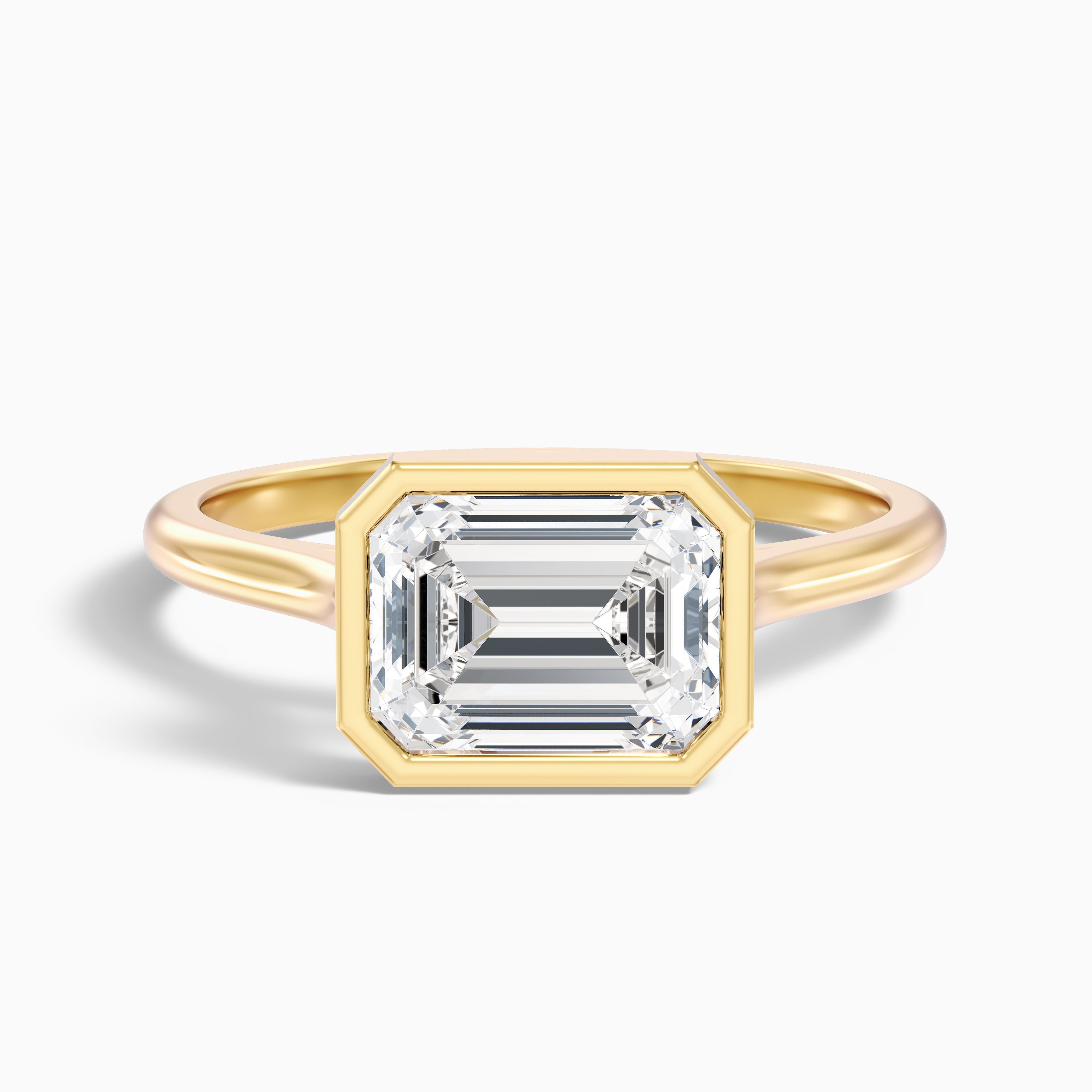 Kelsey 2 Carat Emerald East West Bezel Moissanite Diamond Ring In 10k White Gold