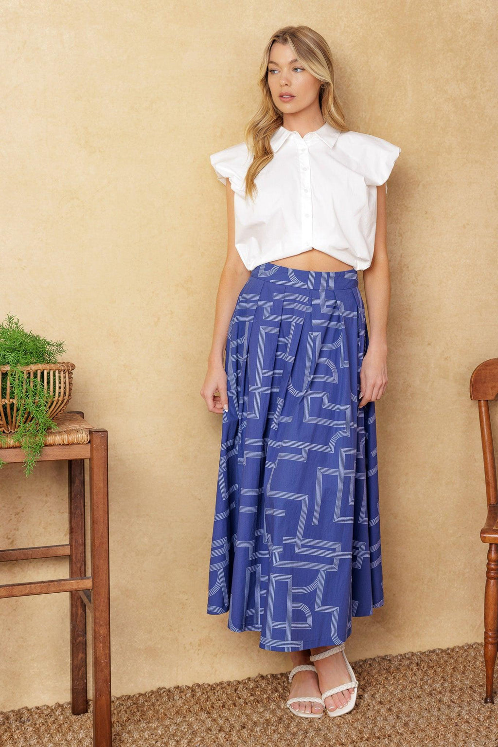 LEAVES OF TOMORROW WOVEN MIDI SKIRT Flying Tomato