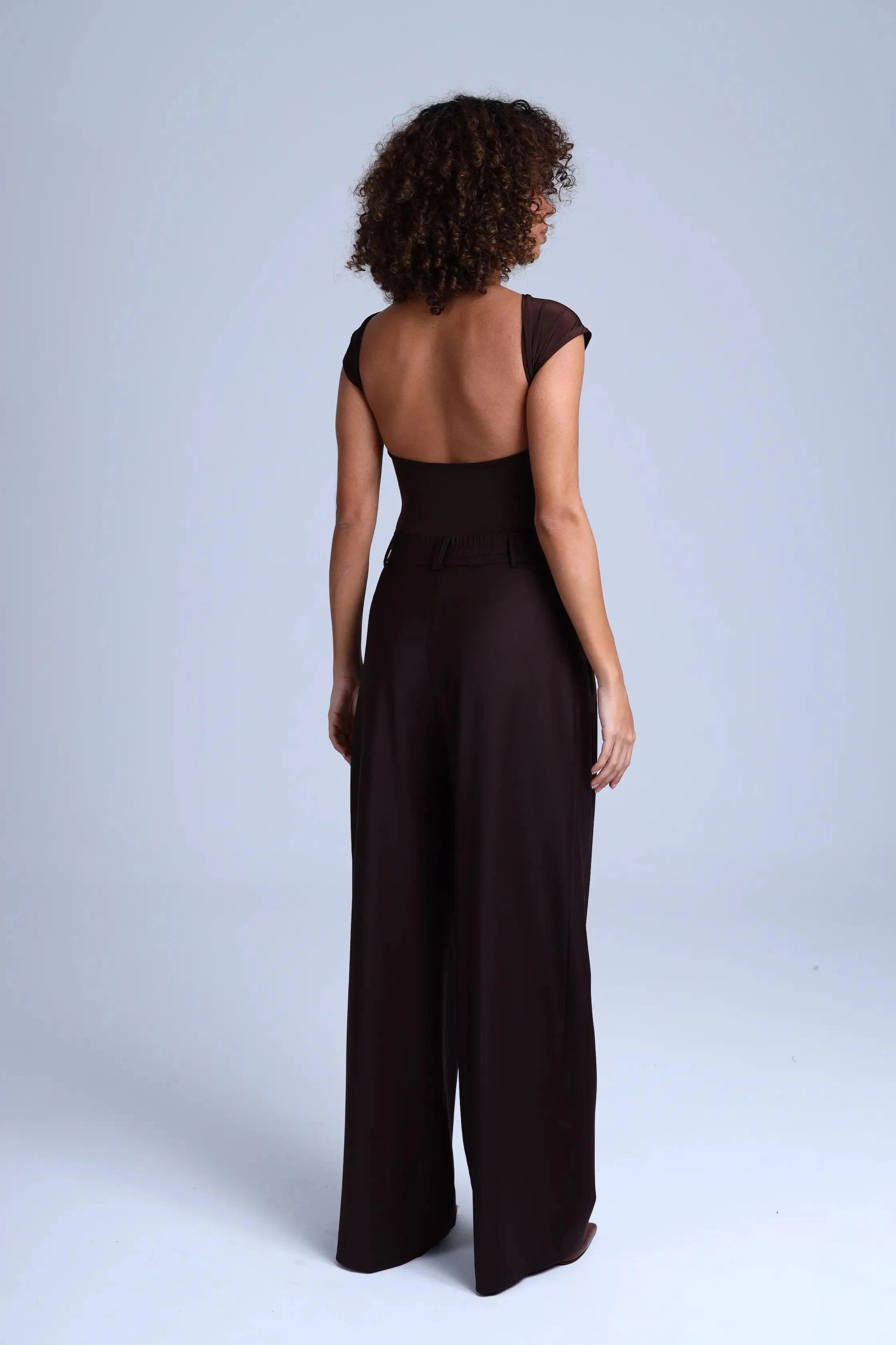 Brown Virgin Wool Pants Monica Wide-Leg in Dark Coffee ETNA