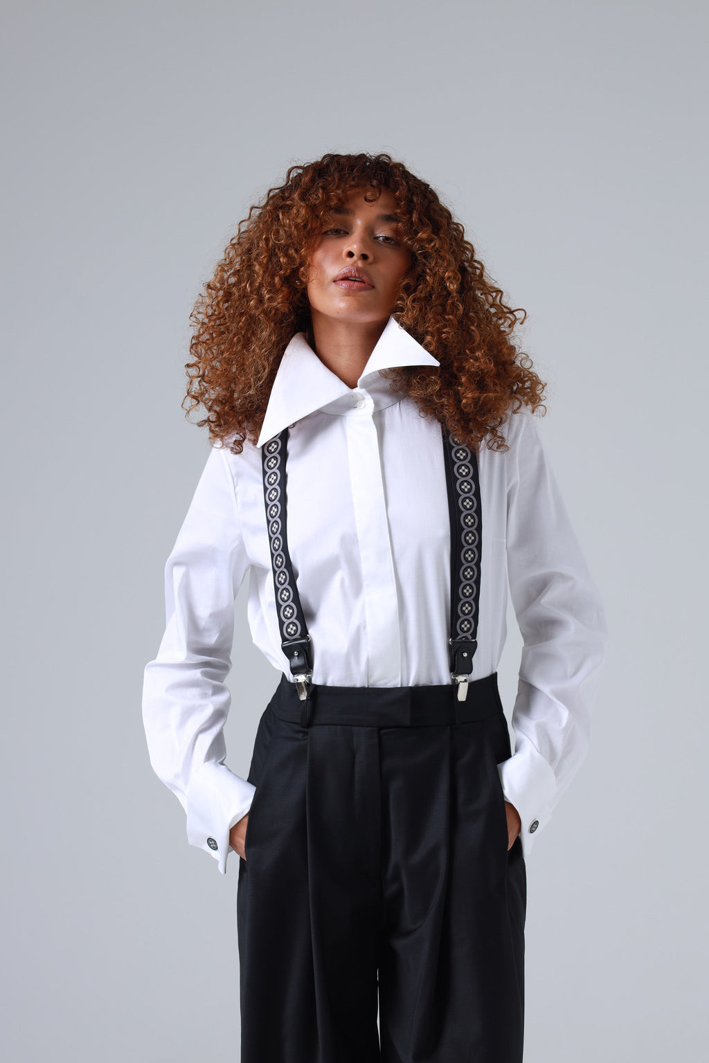 Sicily Chalk White Floral Patterned Silk Suspenders