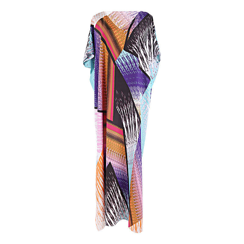 Colorful Floral Block Positioning Floral Robe Loose Maxi Dress Bikini Cover up Sun Protection Shirt Beach Vacation Dress Bella Mia
