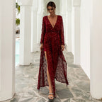 Tassel Sequ Banquet Dress Sexy Long Sleeve Deep V Plunge Plunge Split Birthday Party Dress Female Prom Formal Gown Bella Mia