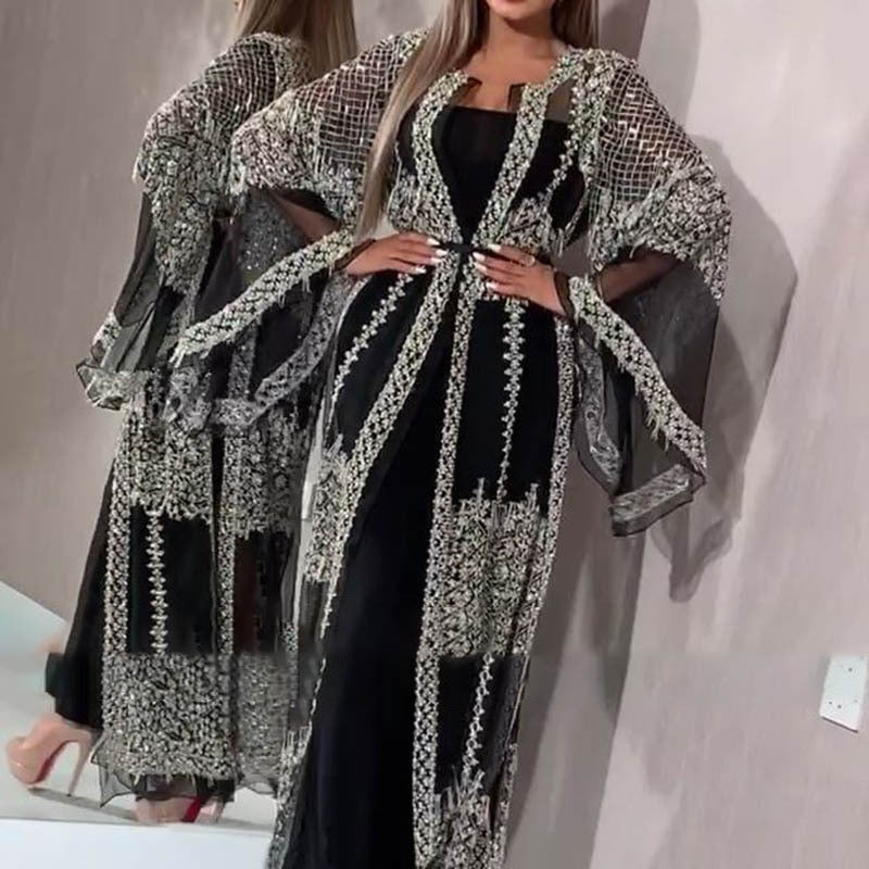 Women Clothing Independent Stand Bronzing Sexy Shawl Two Piece Cocktail Evening Dress Bella Mia