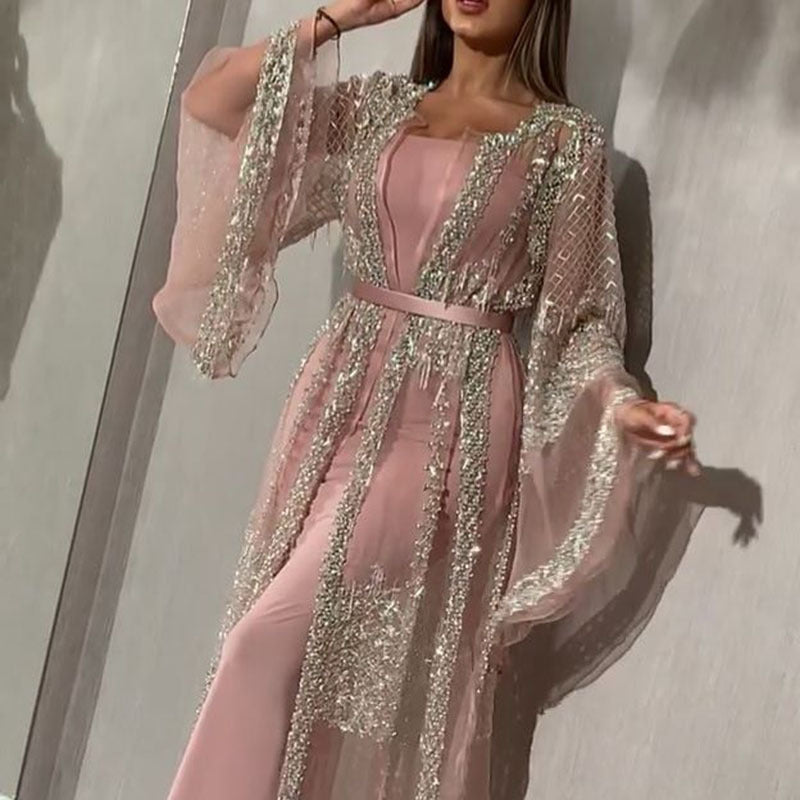 Women Clothing Independent Stand Bronzing Sexy Shawl Two Piece Cocktail Evening Dress Bella Mia