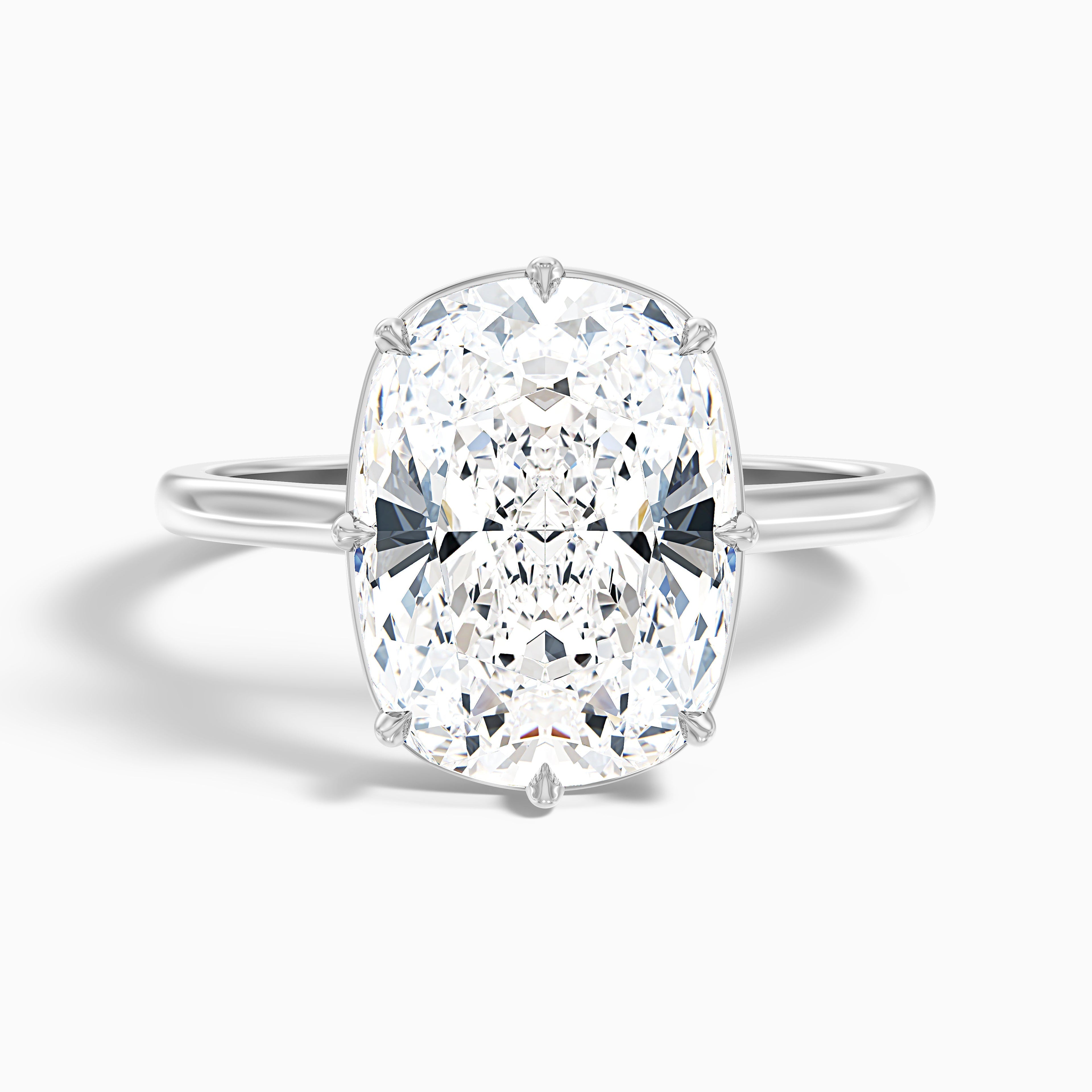 Verne 4 Carat 8 Prong Elongated Cushion Old Mine Cut Lab Grown Diamond Ring in Platinum