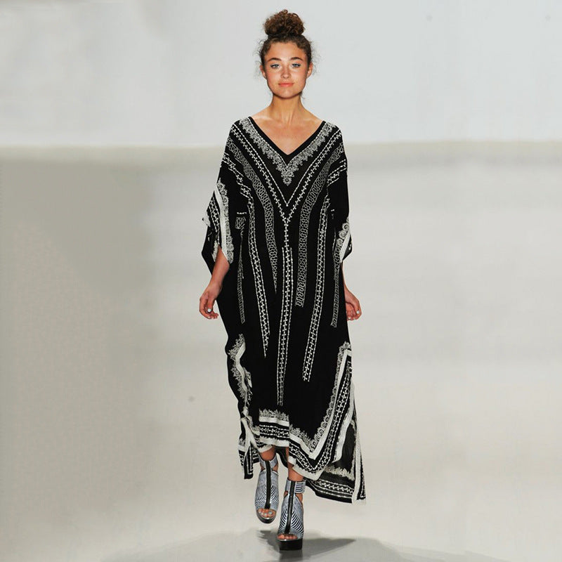 Black Bottom Quick Drying Robe Beach Dress Loose plus Size Maxi Dress Bikini Cover up Sun Protection Shirt Women Robe Bella Mia