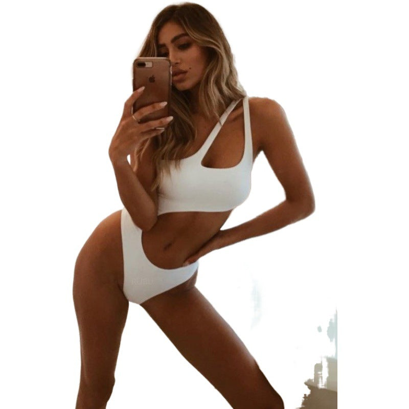 One Piece Swimsuit Solid Color Lady Sexy One Shoulder Bikini Bella Mia