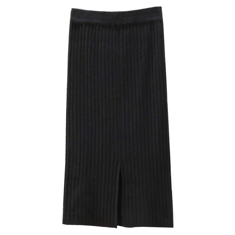Knitted Skirt Women Autumn Winter with Sweater High Waist Mid Length Wool Thickened Split Hip Skirt Tide Bella Mia