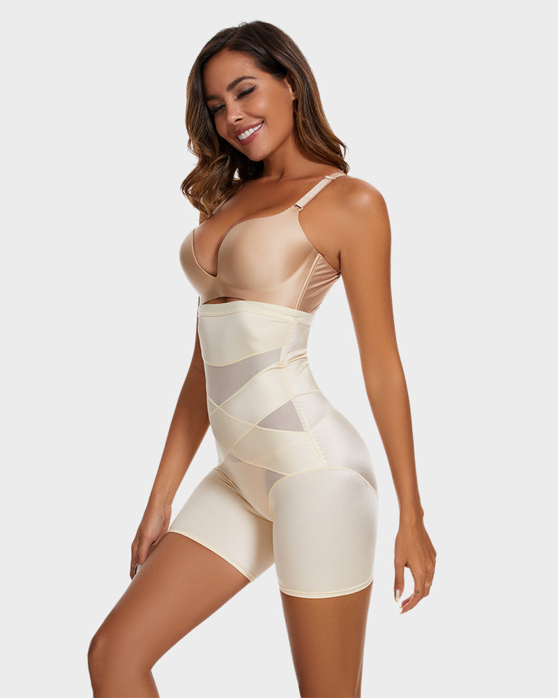 High Waist Cross Compression Mid-Thigh Shaping Shorts（2pcs ） SheCurve