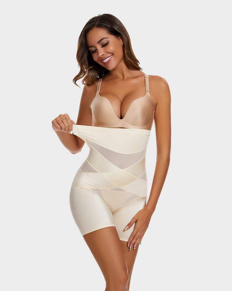 High Waist Cross Compression Mid-Thigh Shaping Shorts（2pcs ） SheCurve