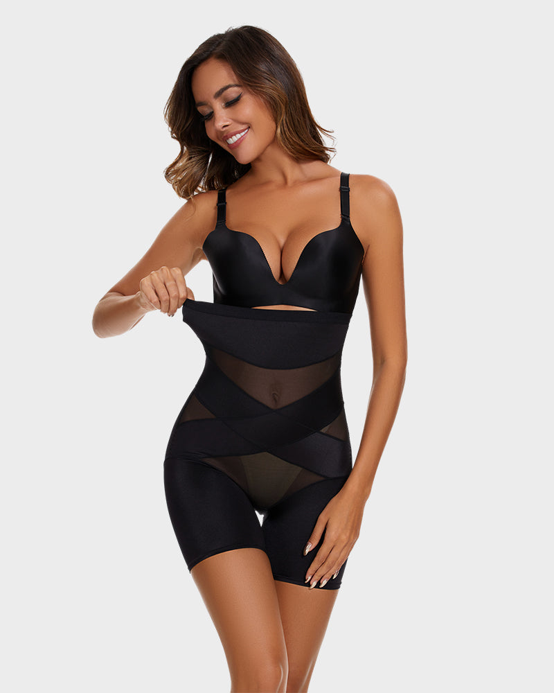 High Waist Cross Compression Mid-Thigh Shaping Shorts（2pcs ） SheCurve