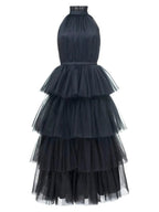 Ruffle Layered tulle Hem Haltered A-line tutu French style long prom dress SelenaHuanStudio