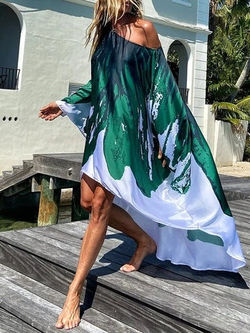 Spring Slant Shoulder Casual Sexy Beach Vacation Large Swing Dress Bella Mia
