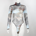 Sexy Sheer Mesh Letter Graphic Printing Bottoming Long-Sleeved Bodysuit Bella Mia
