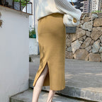 Knitted Skirt Women Autumn Winter with Sweater High Waist Mid Length Wool Thickened Split Hip Skirt Tide Bella Mia