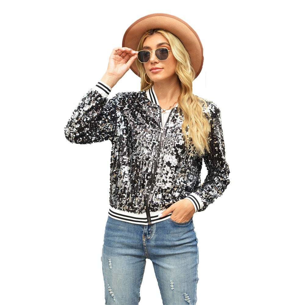 Autumn Winter New Sequined Long Sleeved Women Coat Bella Mia
