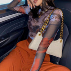 Sexy Sheer Mesh Letter Graphic Printing Bottoming Long-Sleeved Bodysuit Bella Mia